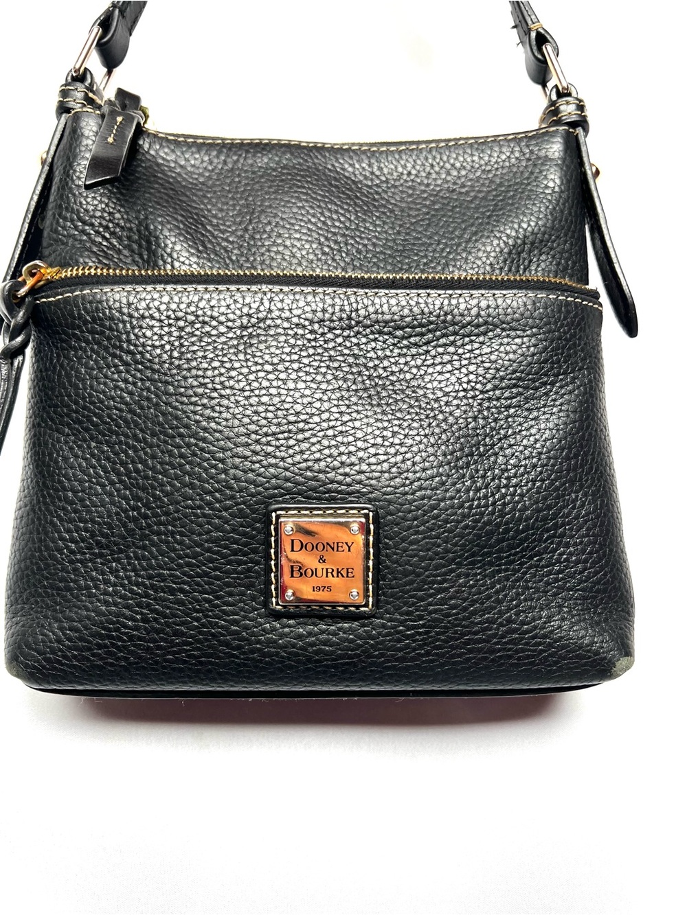 Dooney & Bourke Black Pebbled Leather Small Crossbody with Silver Hardware
